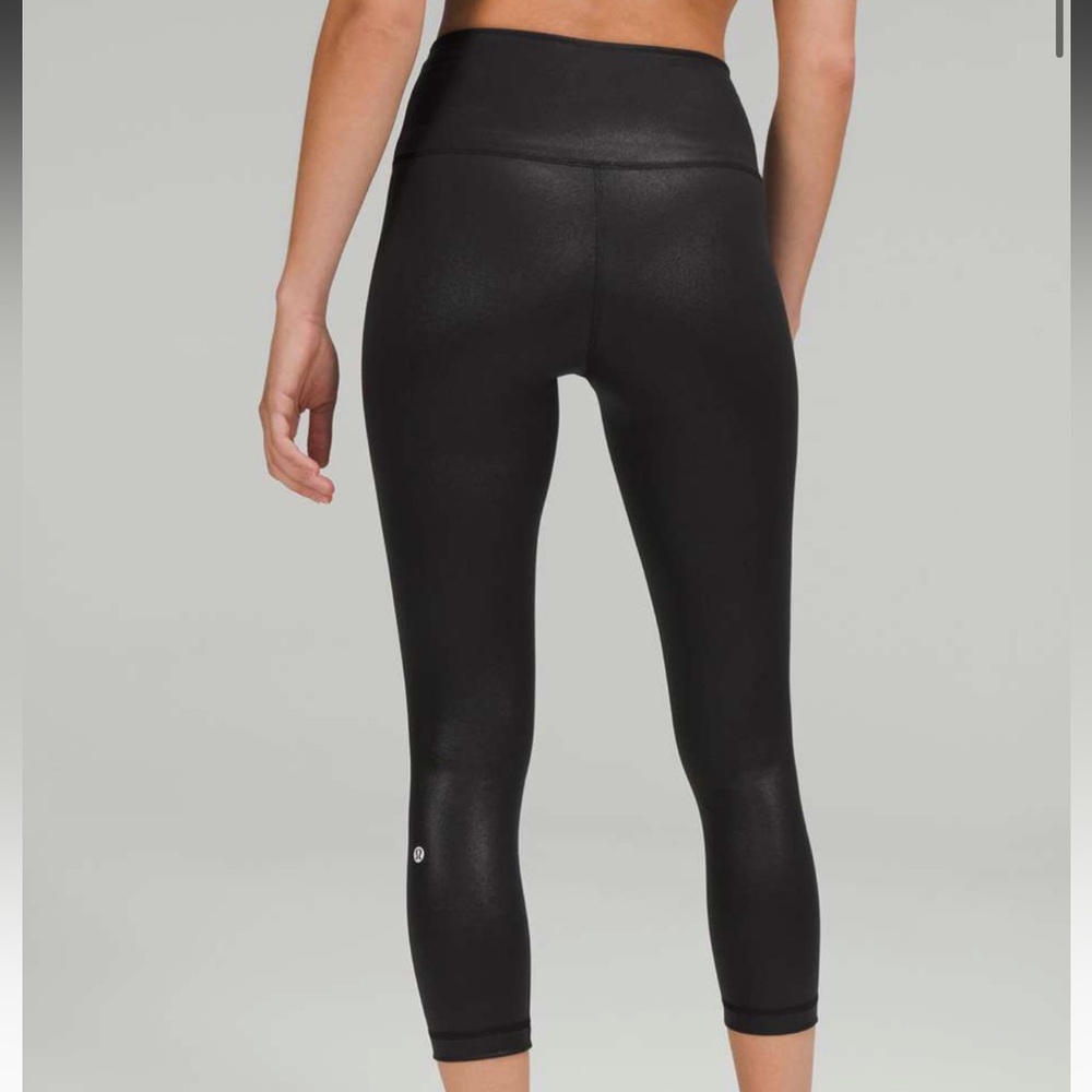 Lululemon Wunder Train High Rise Crop Leggings Foil Radiate Black Womens 4